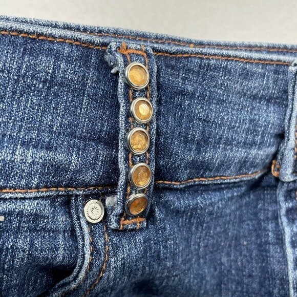 Crest Jean Mini Skirt Size 7/8 Denim Dark Blue Stud Crystal Blink Distressed Hip - Picture 7 of 10